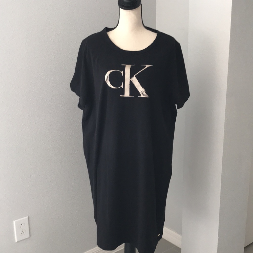 ❤️3X20 CALVIN KLEIN Women Logo Print Black T-Shirt Dress | 2X